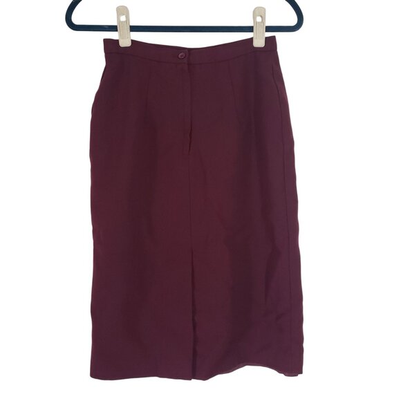 Vintage 70s High Waisted Burgundy Wool Pencil Skirt X Small Office Career Chic - Picture 1 of 5